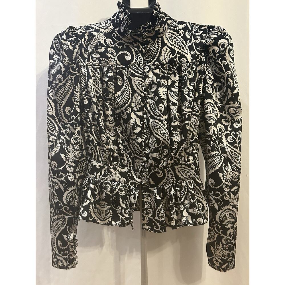 TopShop Black/White Paisley Blouse Women's size 4